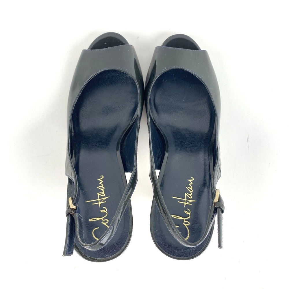 Cole Haan NikeAir Patent Leather Heels Women's 7B Black Open Toe Slingback Pumps - Picture 6 of 8
